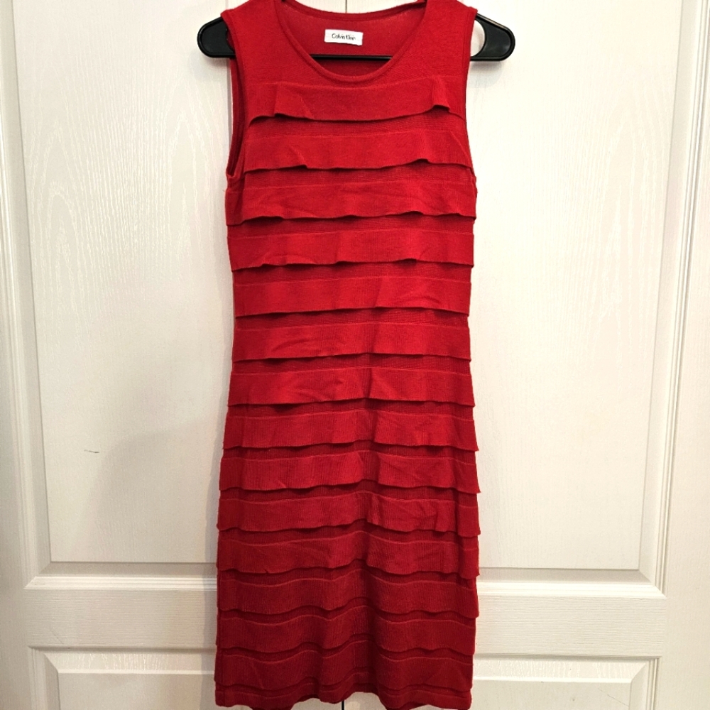 Calvin Klein Size 0 Ruffled Red Dress